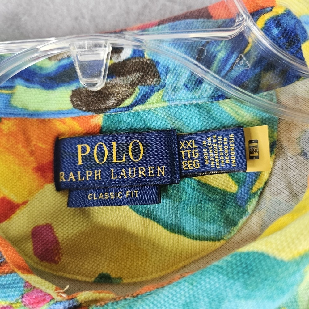Polo Ralph Lauren Polo Shirt Mens 2XL Yellow Floral Tropical Hawaiian Print - Picture 2 of 10